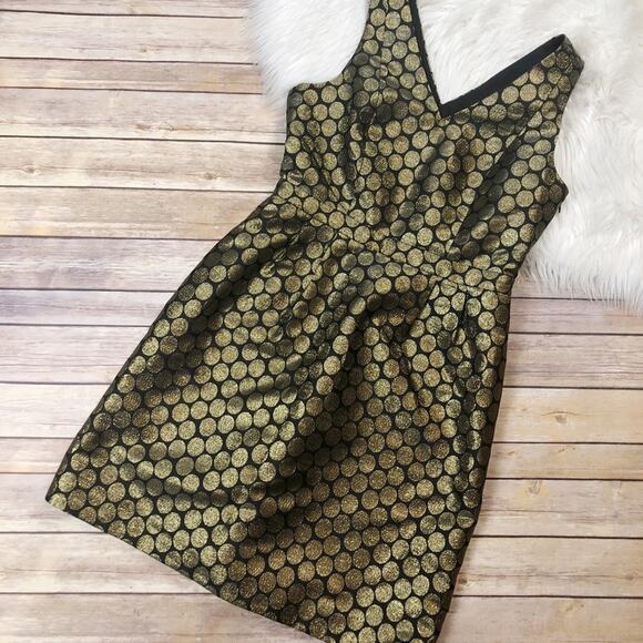 🆕 J. Crew Women's Gold Black Metallic Dot Jacquard V-Neck Dress Size 8 - Picture 2 of 6